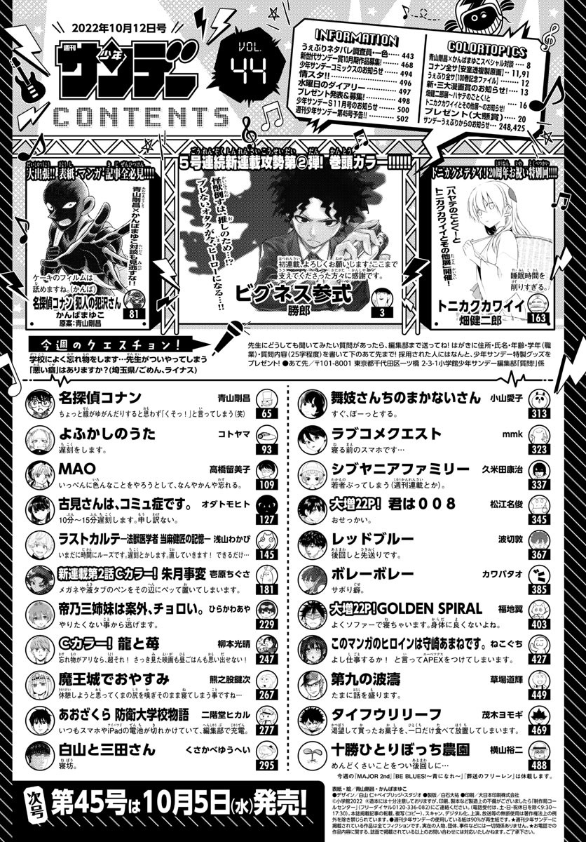 Weekly Shōnen Sunday - 週刊少年サンデー - Chapter 2022-44 - Page 2